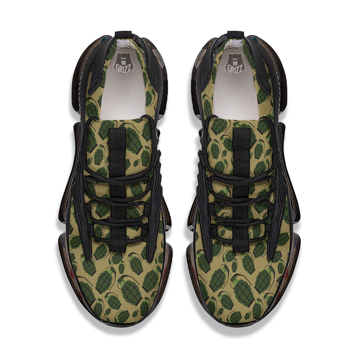 Brown Grenade Print Pattern Black Gym Shoes-grizzshop