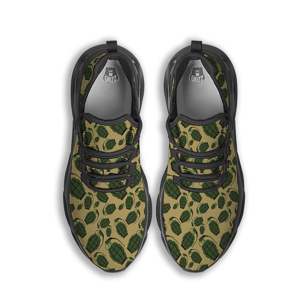 Brown Grenade Print Pattern Black Running Shoes-grizzshop