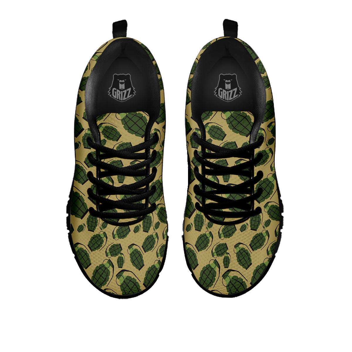 Brown Grenade Print Pattern Black Sneaker-grizzshop