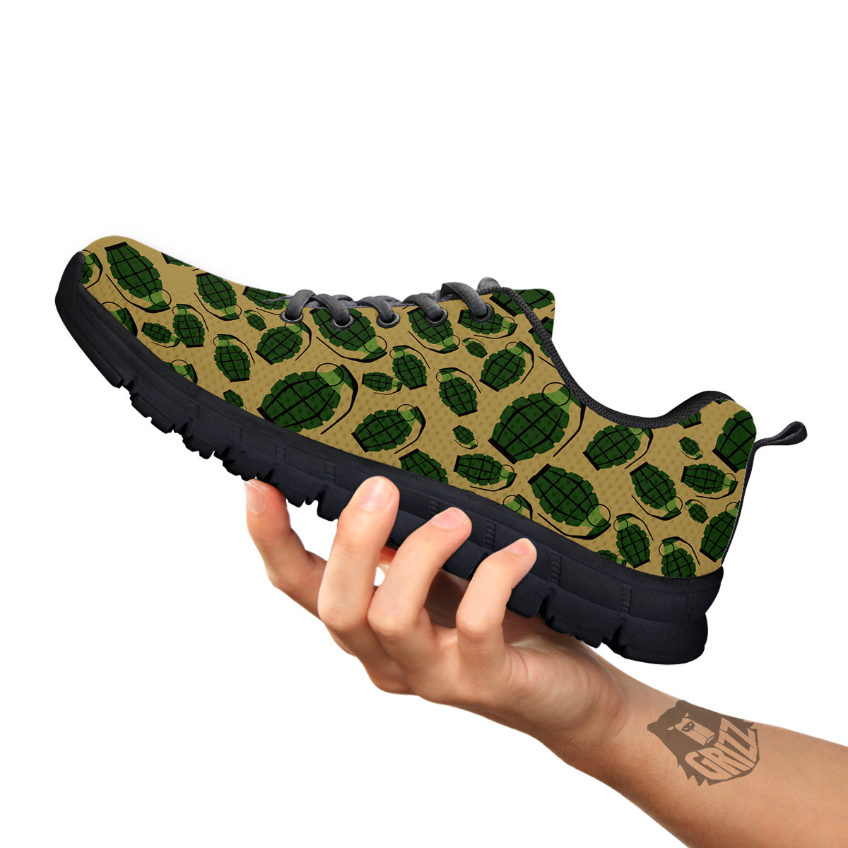 Brown Grenade Print Pattern Black Sneaker-grizzshop