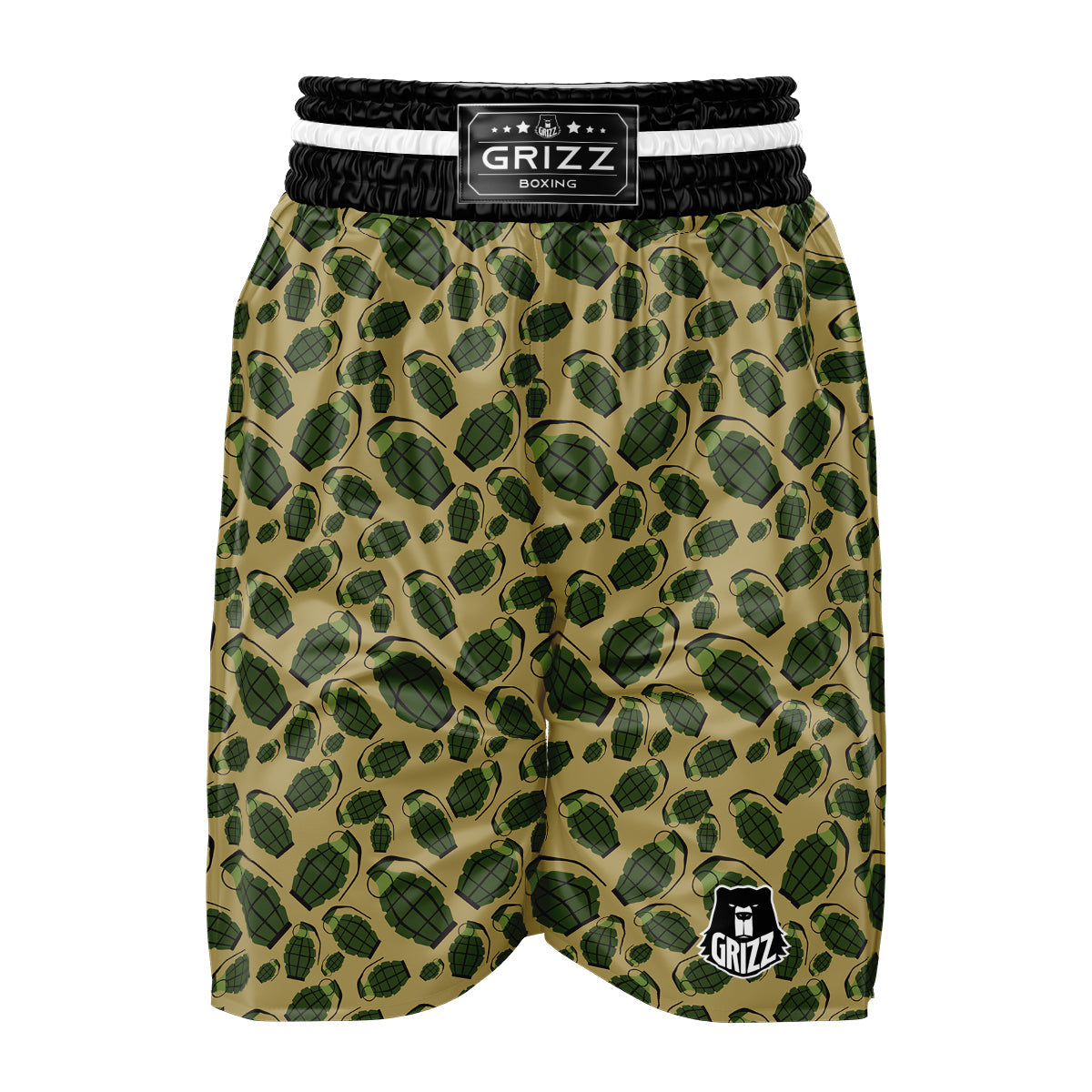 Brown Grenade Print Pattern Boxing Shorts-grizzshop