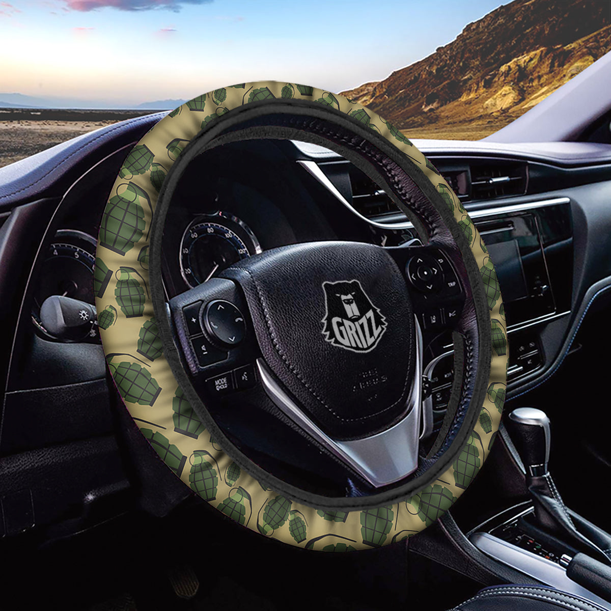 Brown Grenade Print Pattern Car Steering Wheel Cover-grizzshop