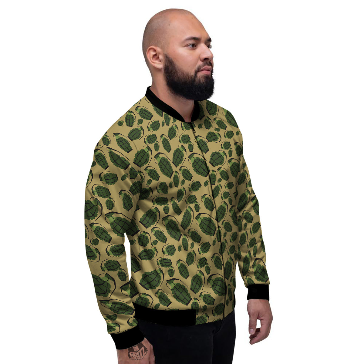 Brown Grenade Print Pattern Men's Bomber Jacket-grizzshop