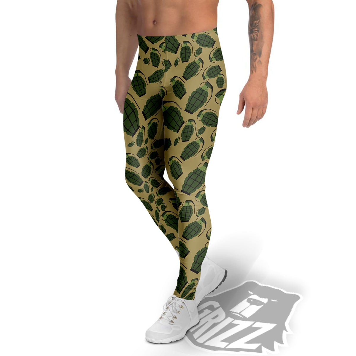 Brown Grenade Print Pattern Men's Leggings-grizzshop