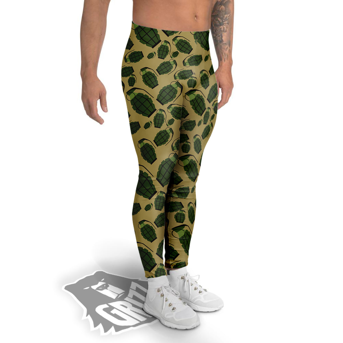 Brown Grenade Print Pattern Men's Leggings-grizzshop