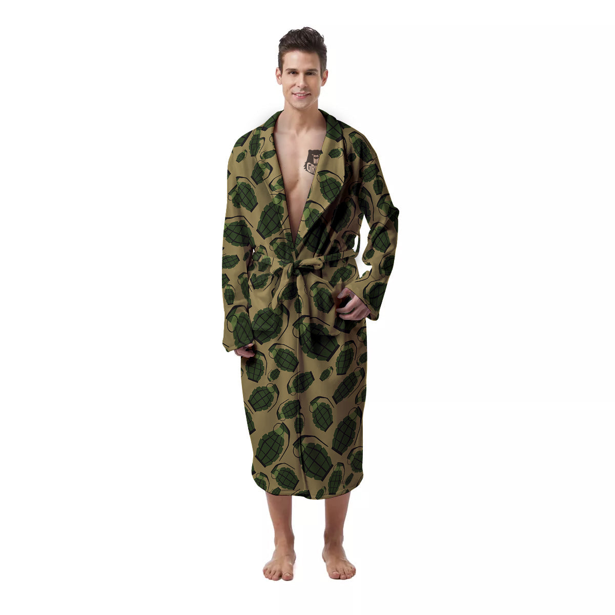 Brown Grenade Print Pattern Men's Robe-grizzshop