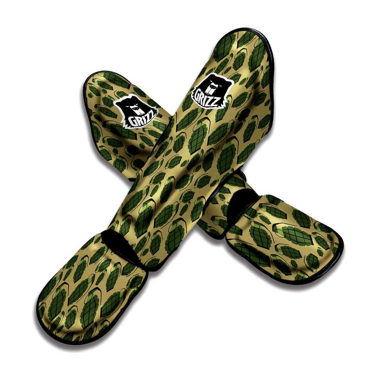 Brown Grenade Print Pattern Muay Thai Shin Guards-grizzshop