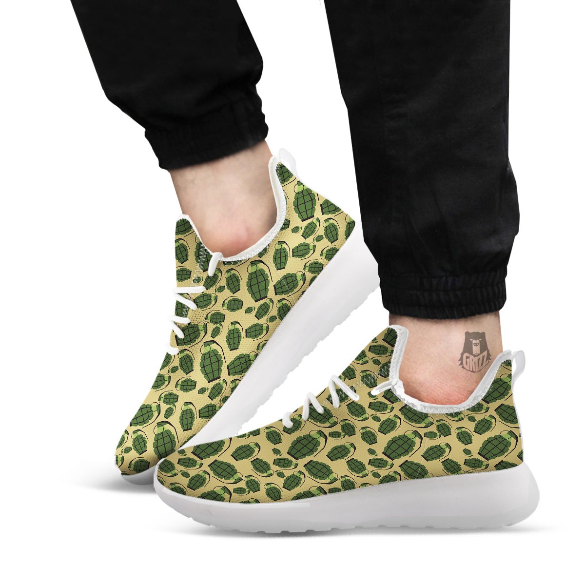 Brown Grenade Print Pattern White Athletic Shoes-grizzshop