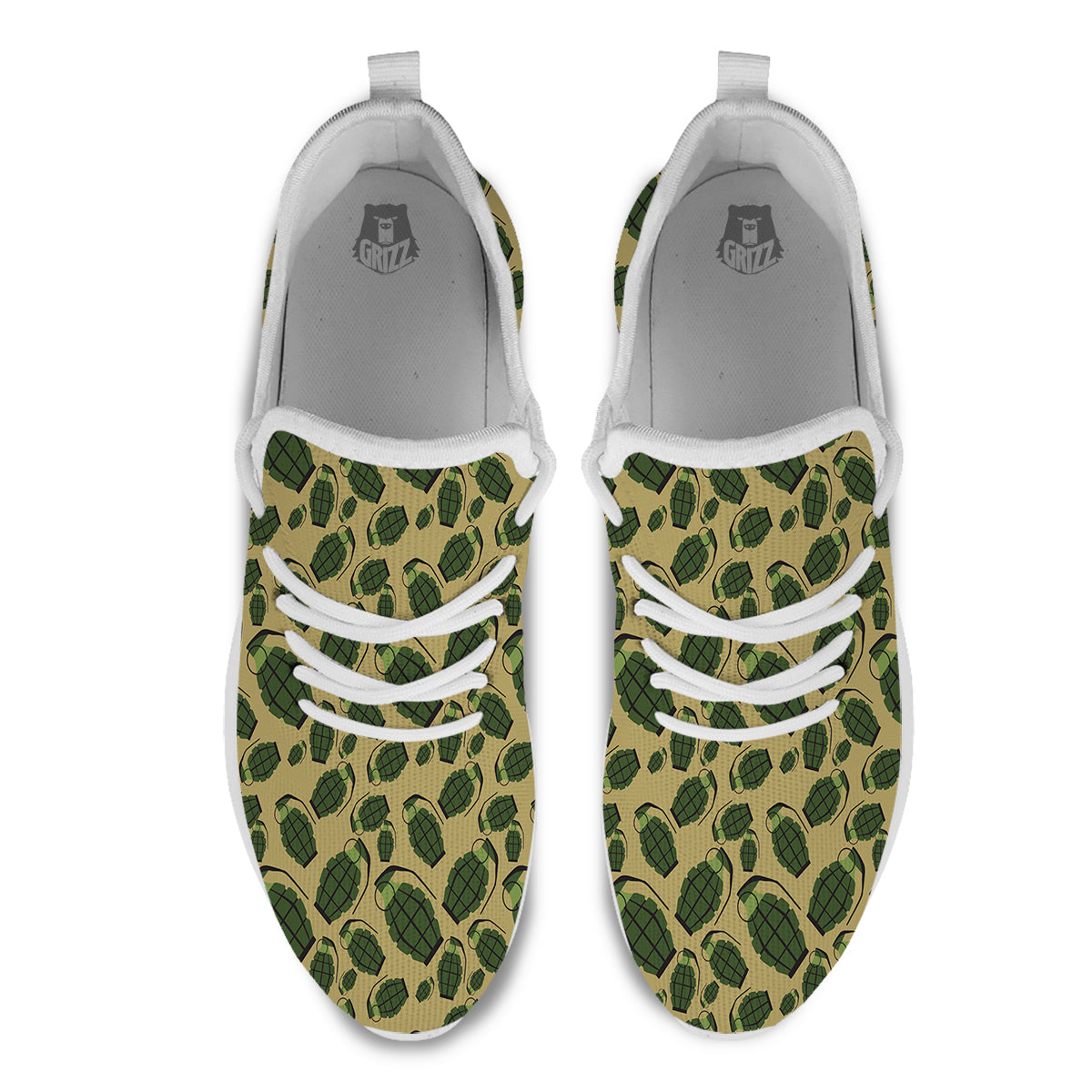 Brown Grenade Print Pattern White Athletic Shoes-grizzshop