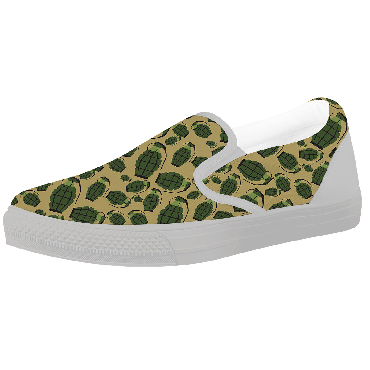 Brown Grenade Print Pattern White Slip On Shoes-grizzshop