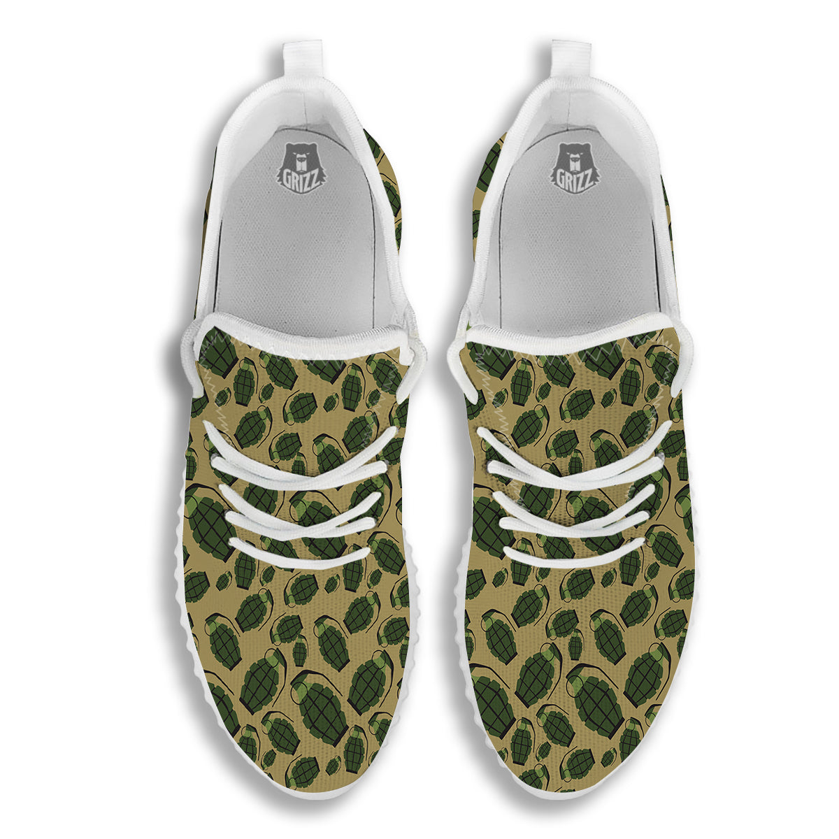Brown Grenade Print Pattern White Walking Shoes-grizzshop