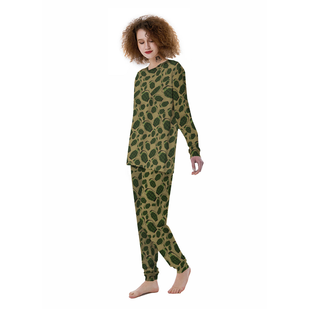 Brown Grenade Print Pattern Women's Pajamas-grizzshop