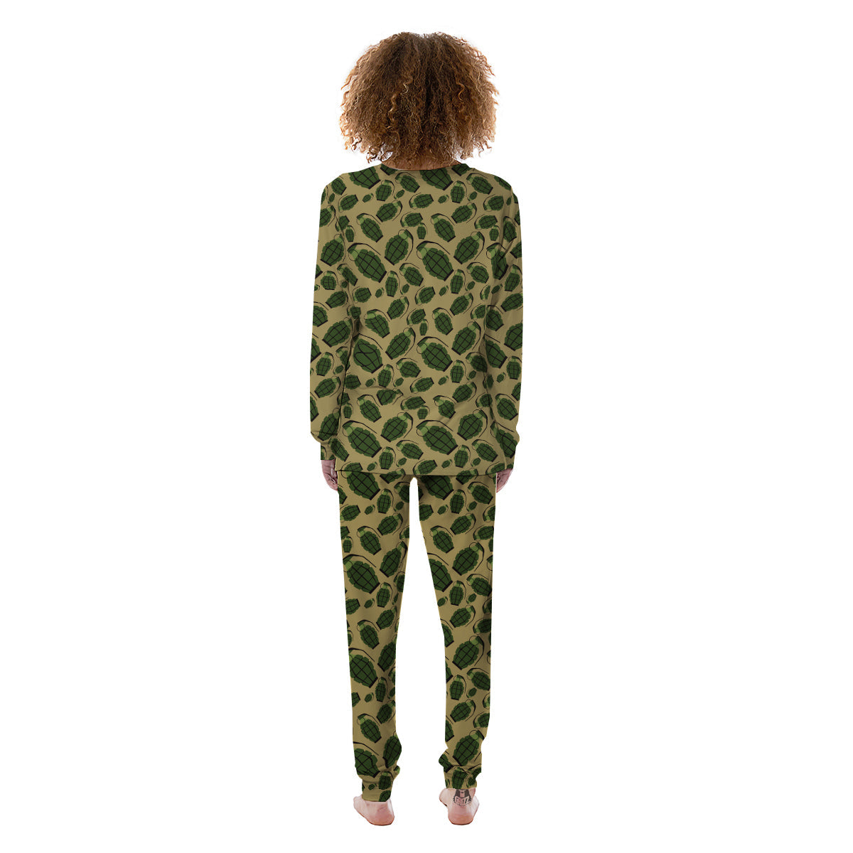 Brown Grenade Print Pattern Women's Pajamas-grizzshop