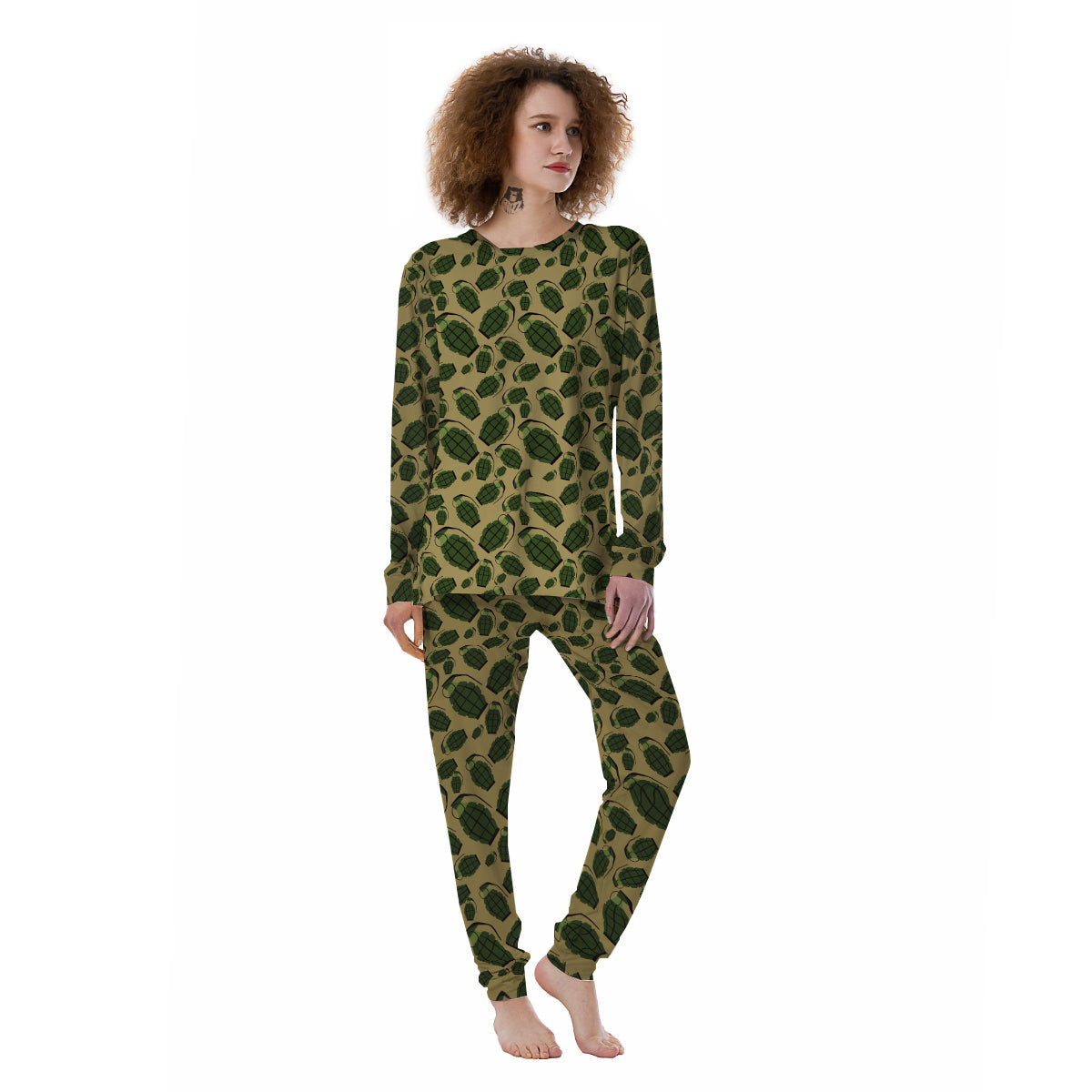 Brown Grenade Print Pattern Women's Pajamas-grizzshop