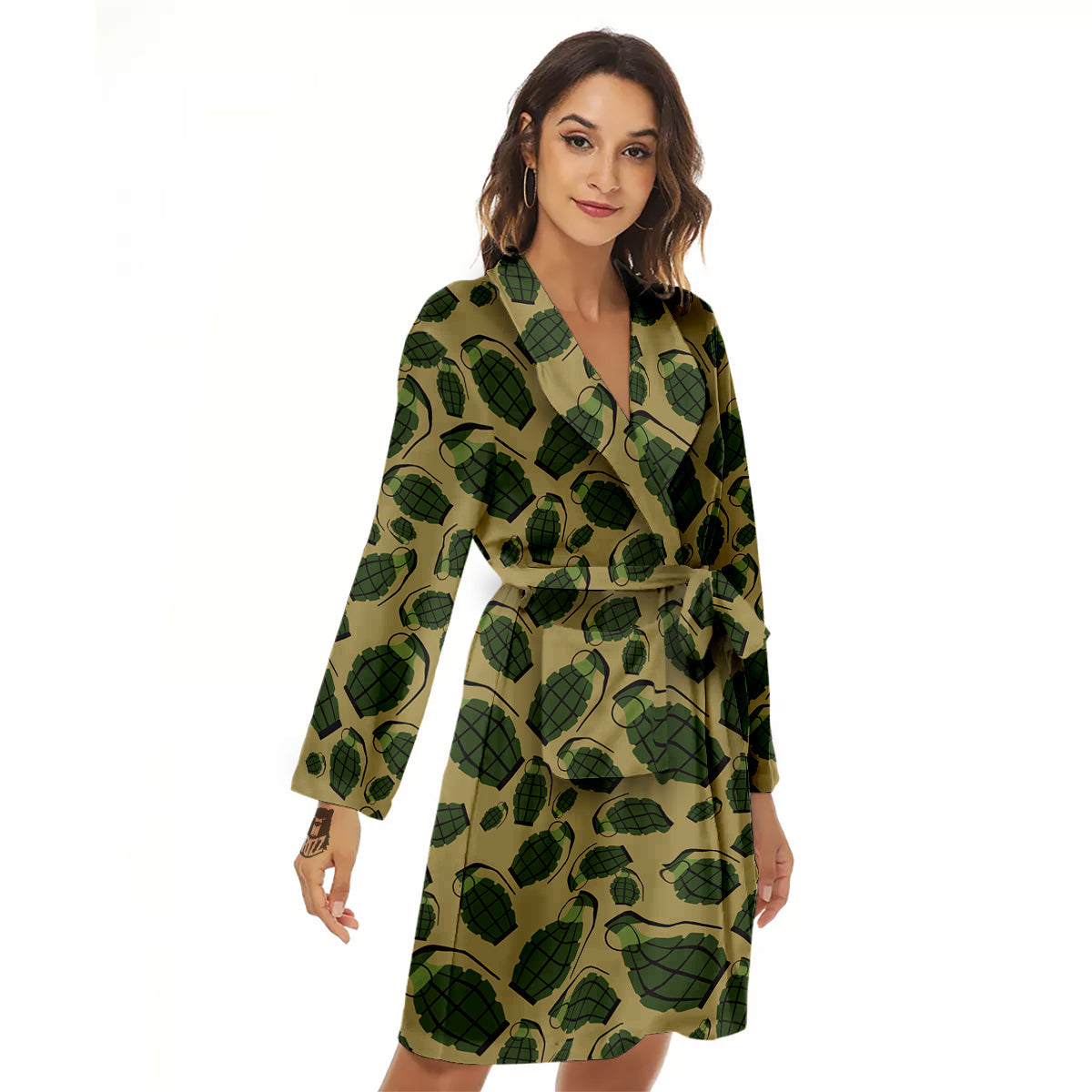 Brown Grenade Print Pattern Women's Robe-grizzshop