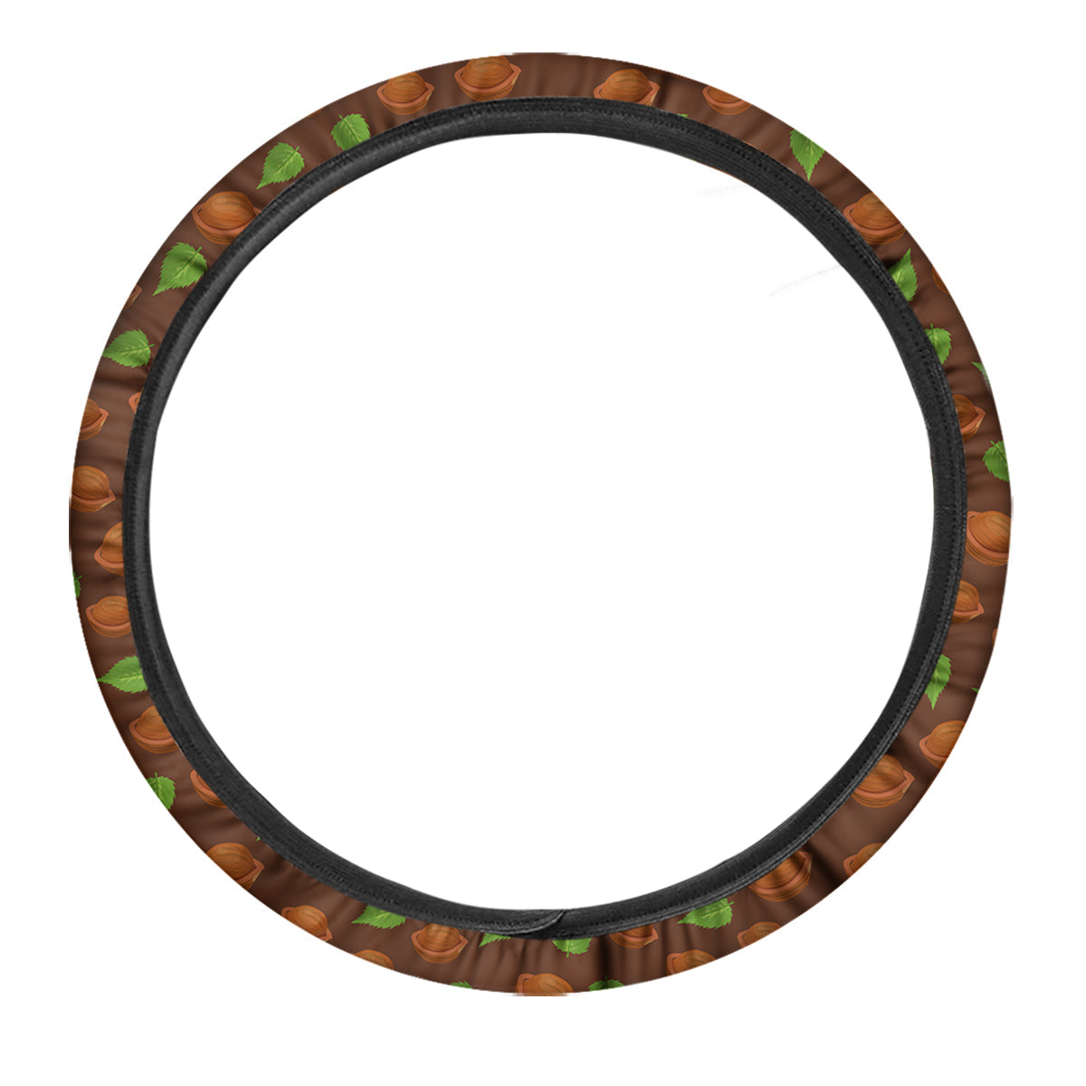 Brown Hazelnuts And Green Leaf Print Pattern Car Steering Wheel Cover-grizzshop