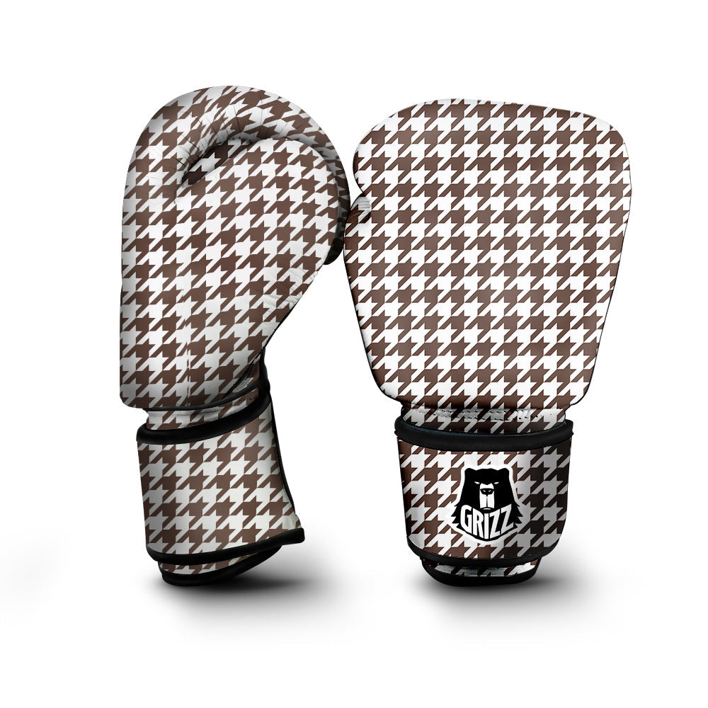 Brown Houndstooth Print Boxing Gloves-grizzshop