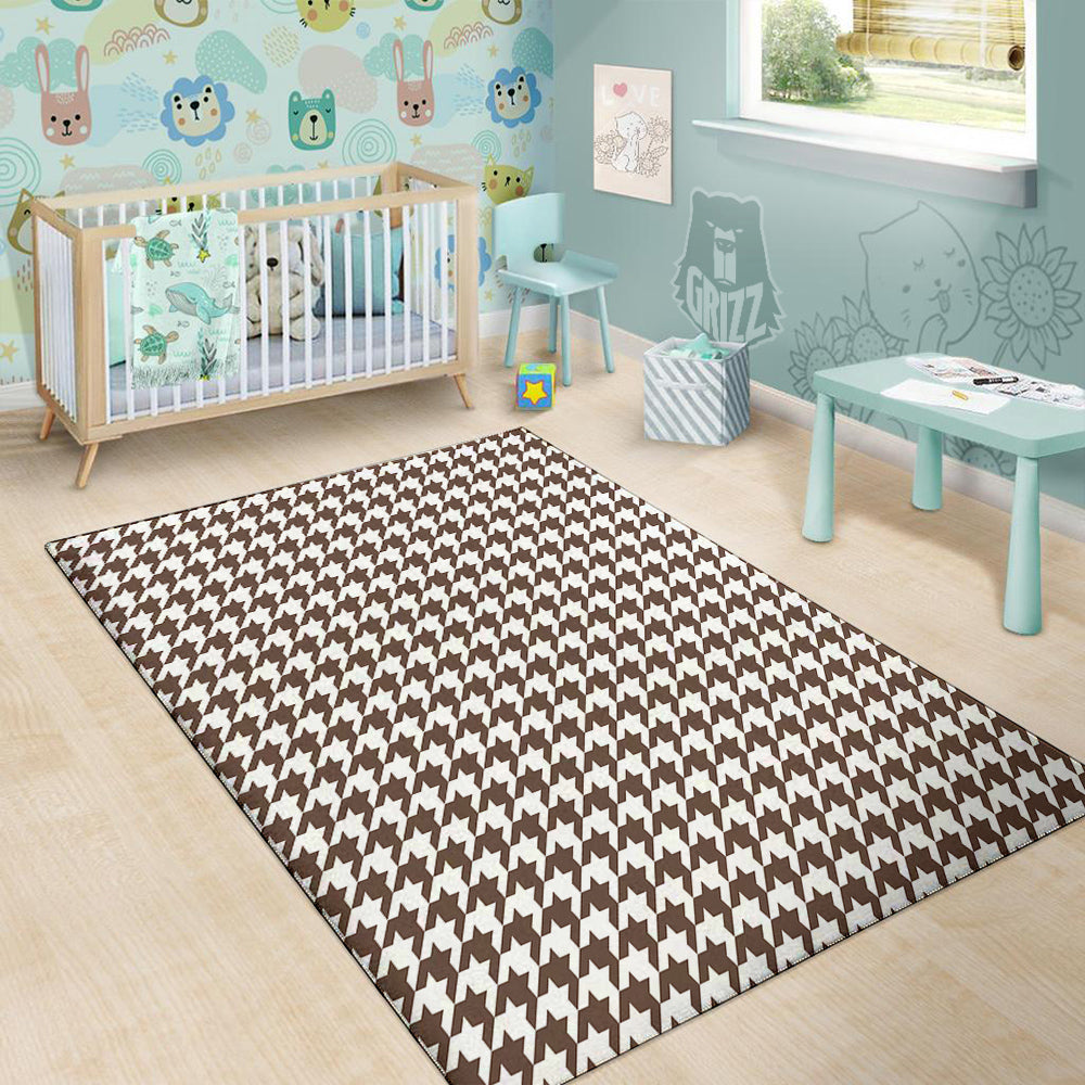 Brown Houndstooth Print Floor Mat-grizzshop