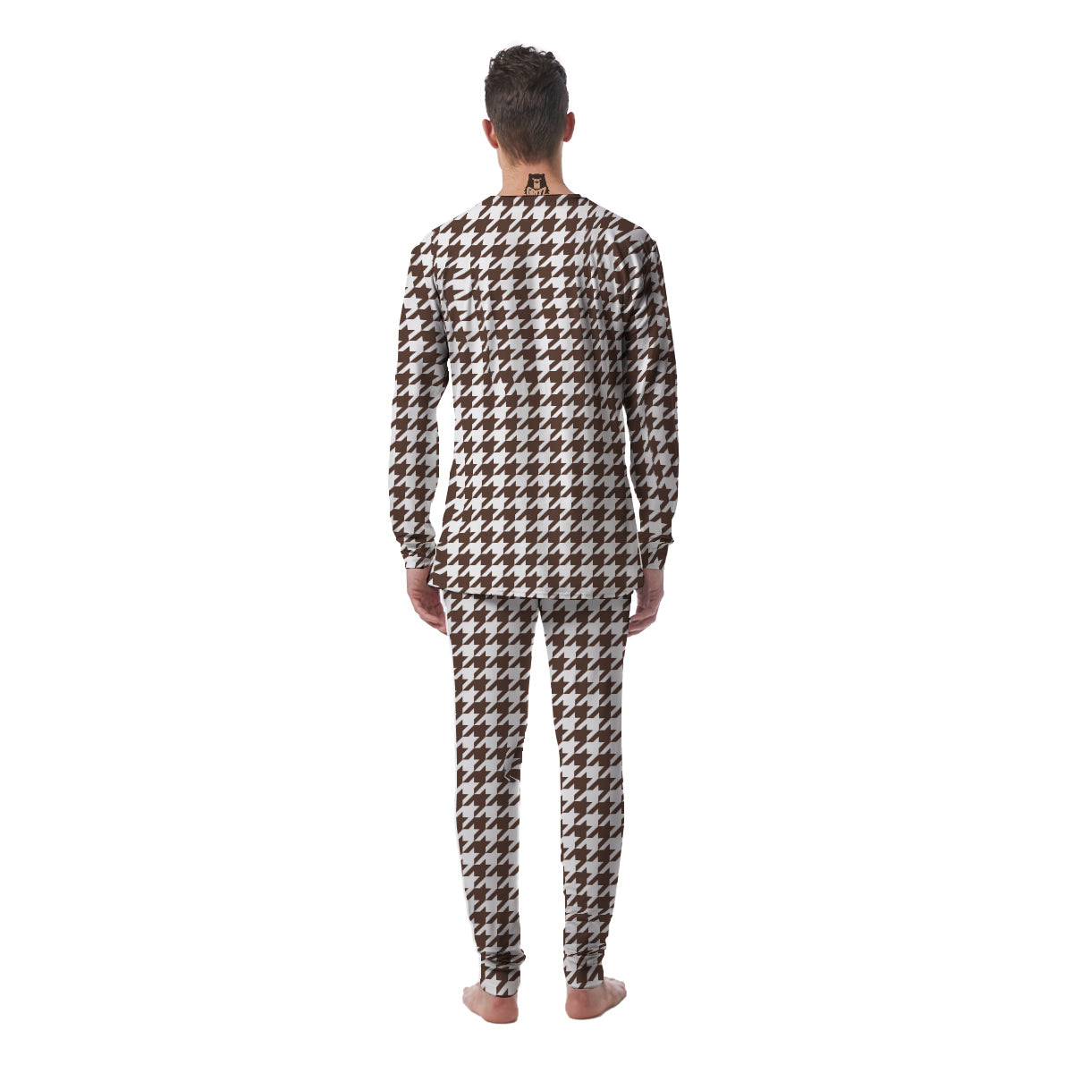 Brown Houndstooth Print Men's Pajamas-grizzshop