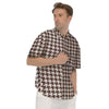 Brown Houndstooth Print Men's Short Sleeve Shirts-grizzshop