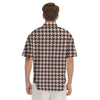 Brown Houndstooth Print Men's Short Sleeve Shirts-grizzshop