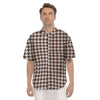 Brown Houndstooth Print Men's Short Sleeve Shirts-grizzshop