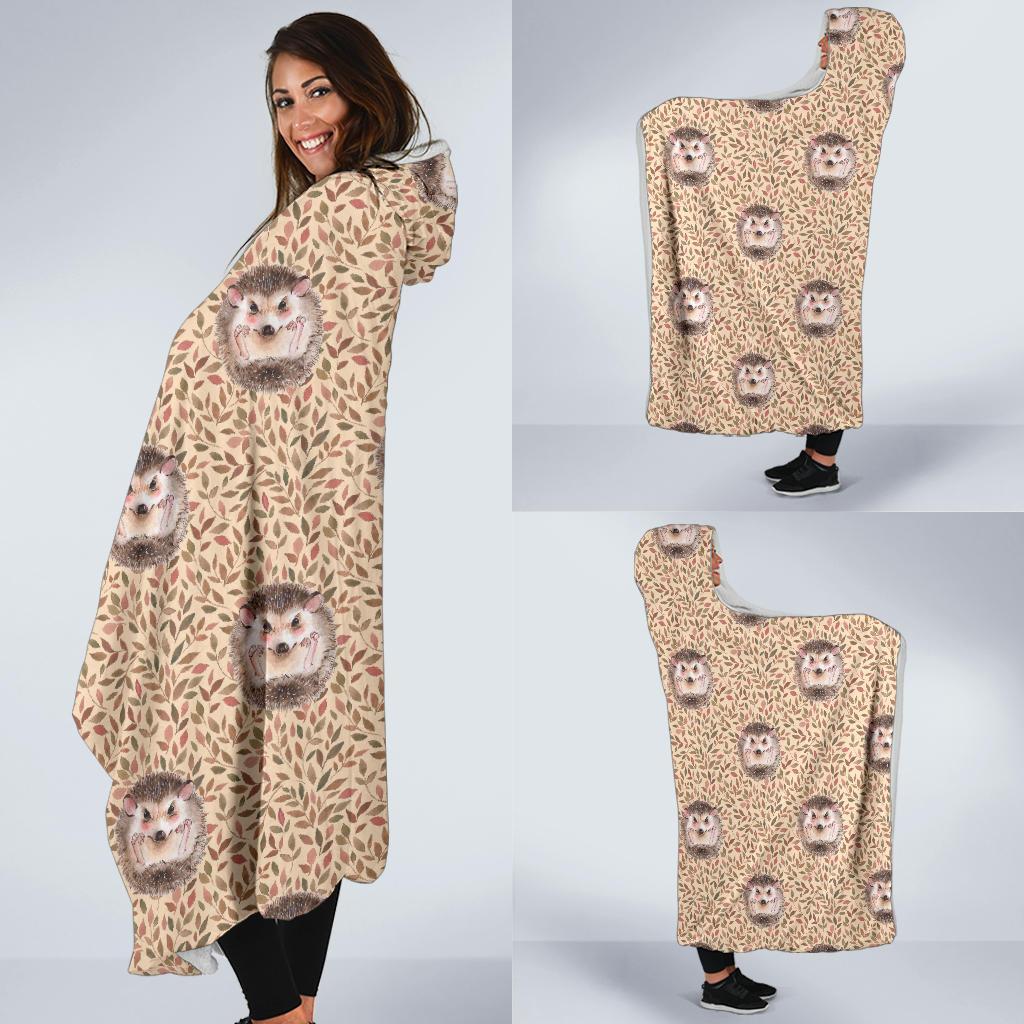 Brown Leaf Hedgehogs Hooded Blanket-grizzshop