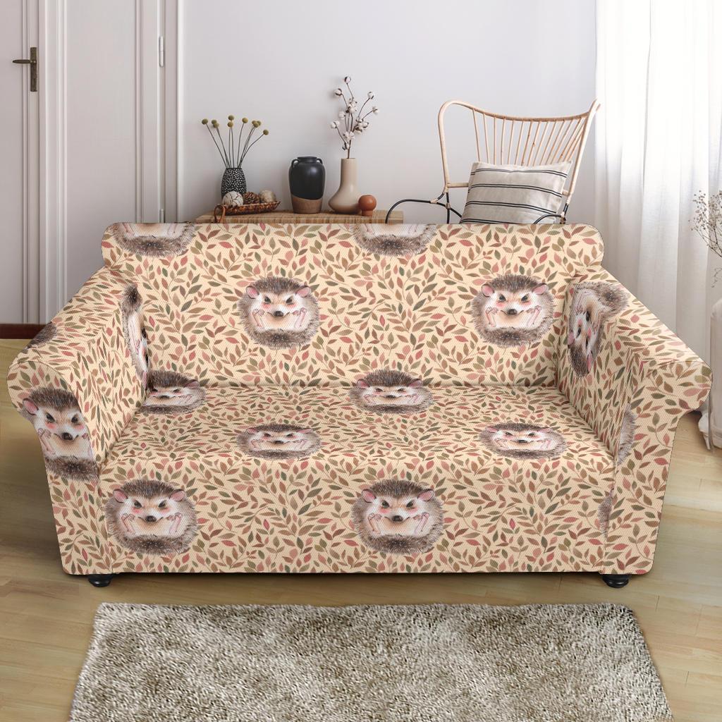 Brown Leaf Hedgehogs Loveseat Cover-grizzshop