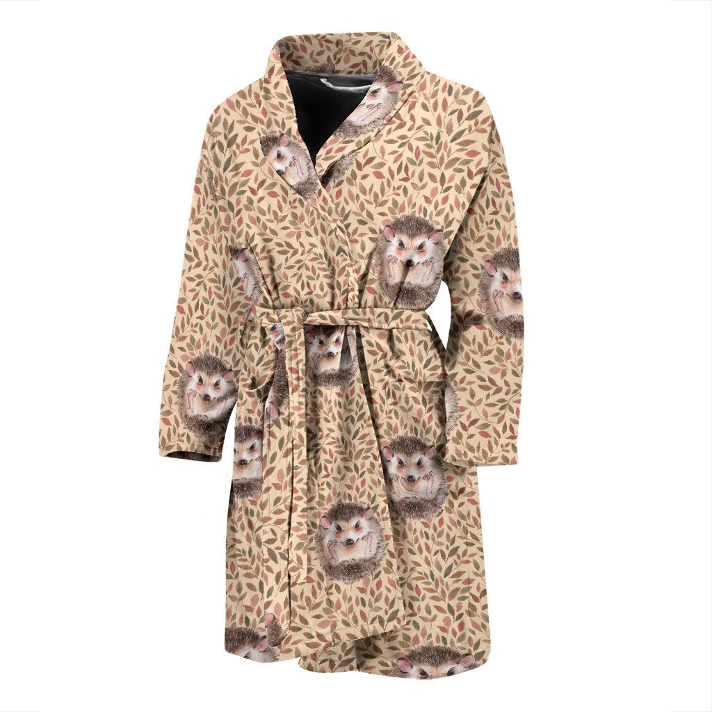 Brown Leaf Hedgehogs Men Long Robe-grizzshop