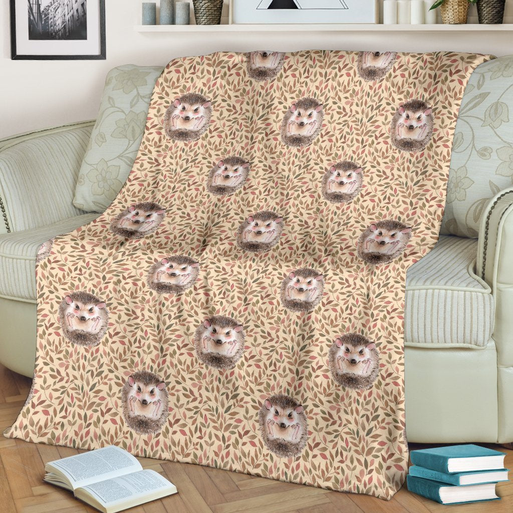 Brown Leaf Hedgehogs Pattern Print Blanket-grizzshop