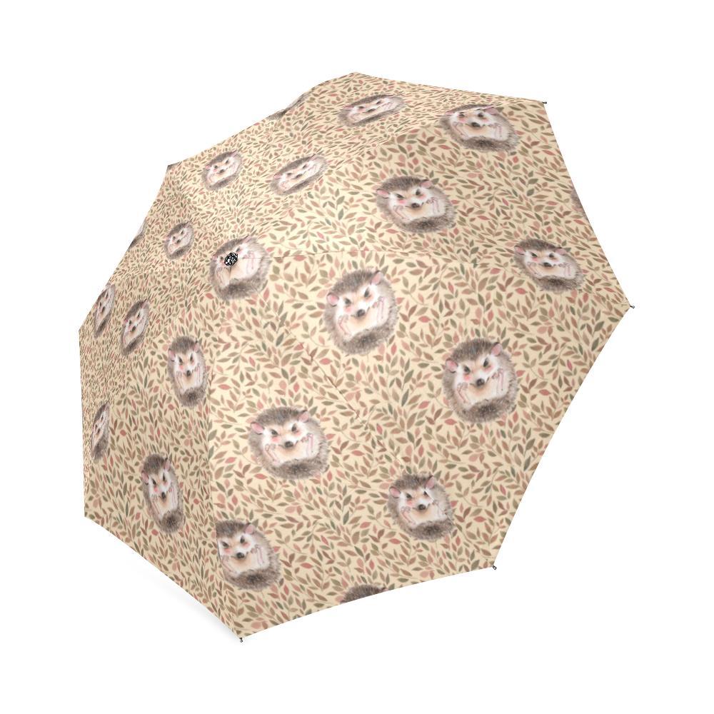 Brown Leaf Hedgehogs Pattern Print Foldable Umbrella-grizzshop