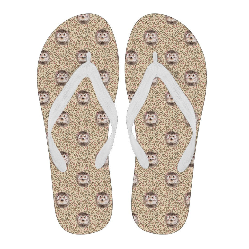 Brown Leaf Hedgehogs Pattern Print Men & Women Flip Flops-grizzshop
