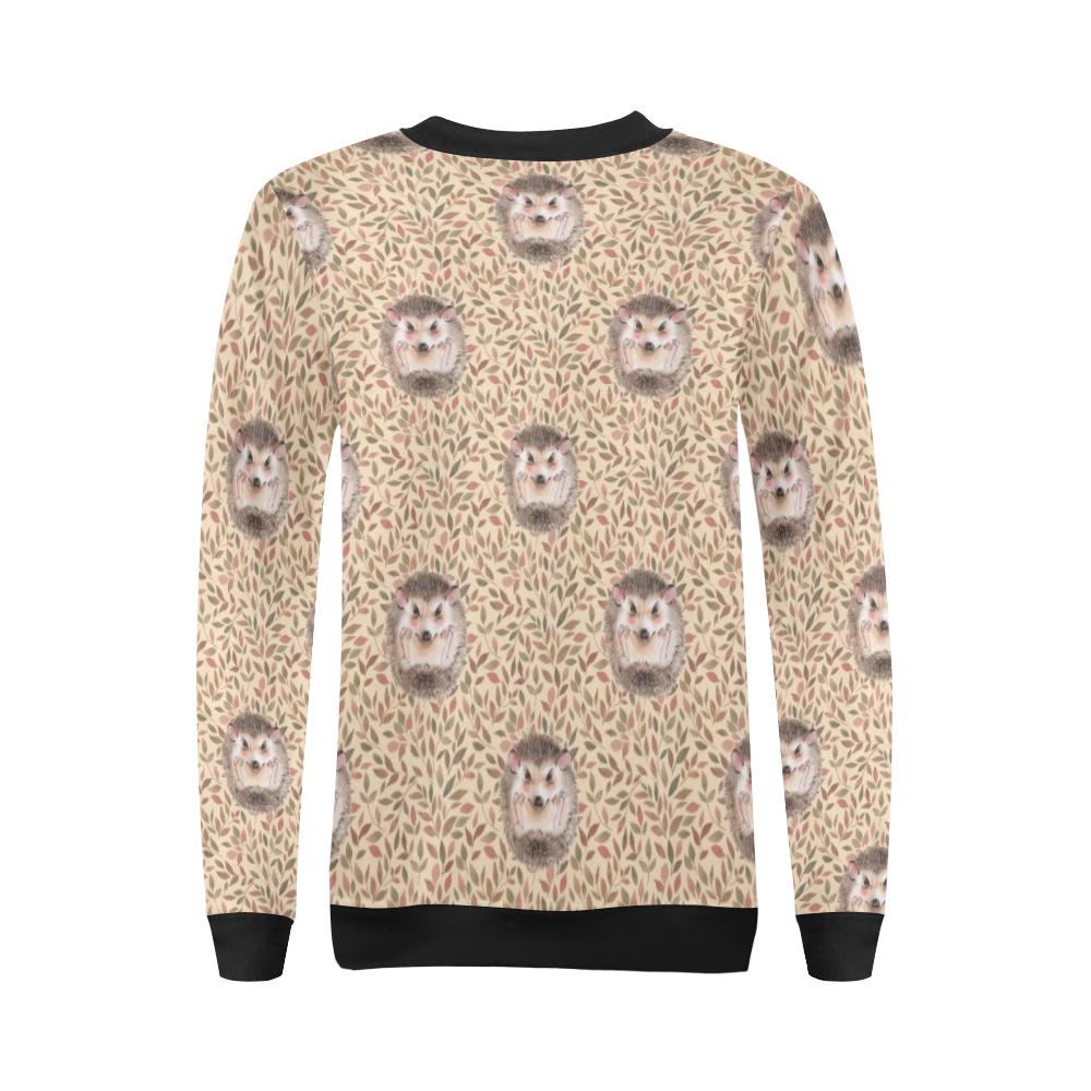 Brown Leaf Hedgehogs Pattern Print Women Crewneck Sweatshirt-grizzshop