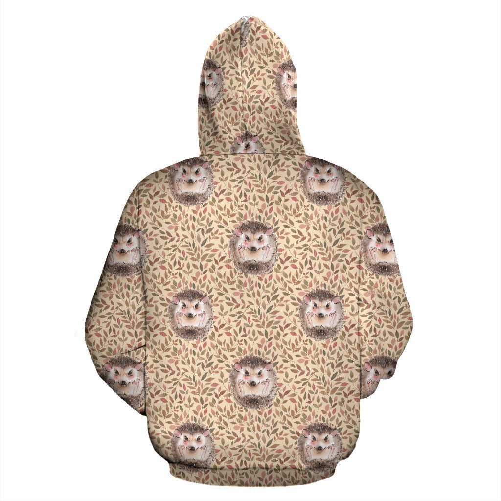 Brown Leaf Hedgehogs Pattern Print Women Men Pullover Hoodie-grizzshop