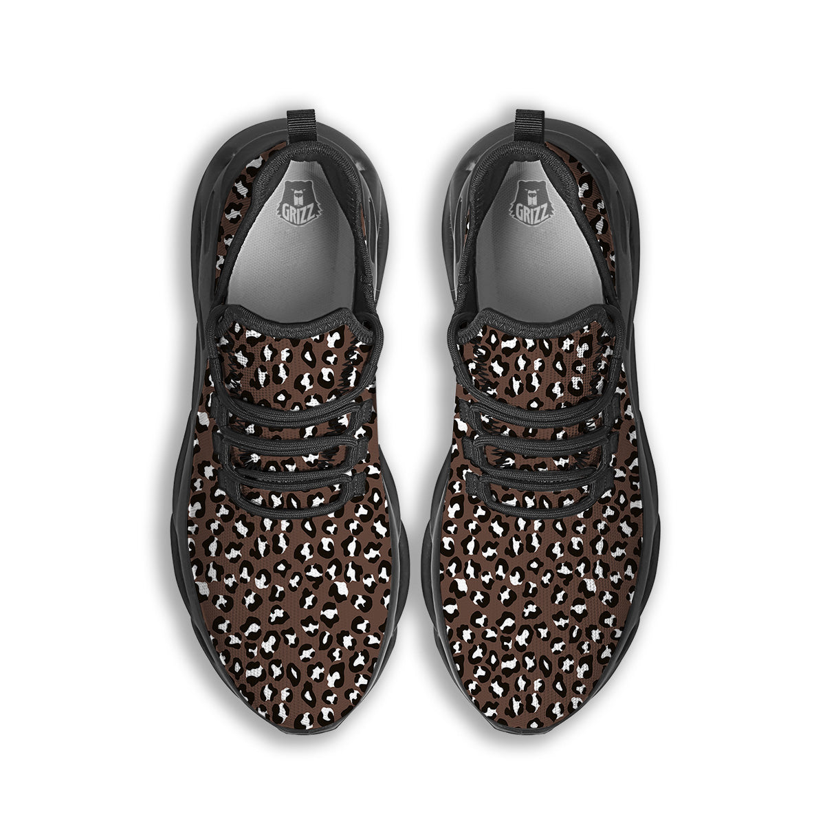 Brown Leopard Print Pattern Black Running Shoes-grizzshop
