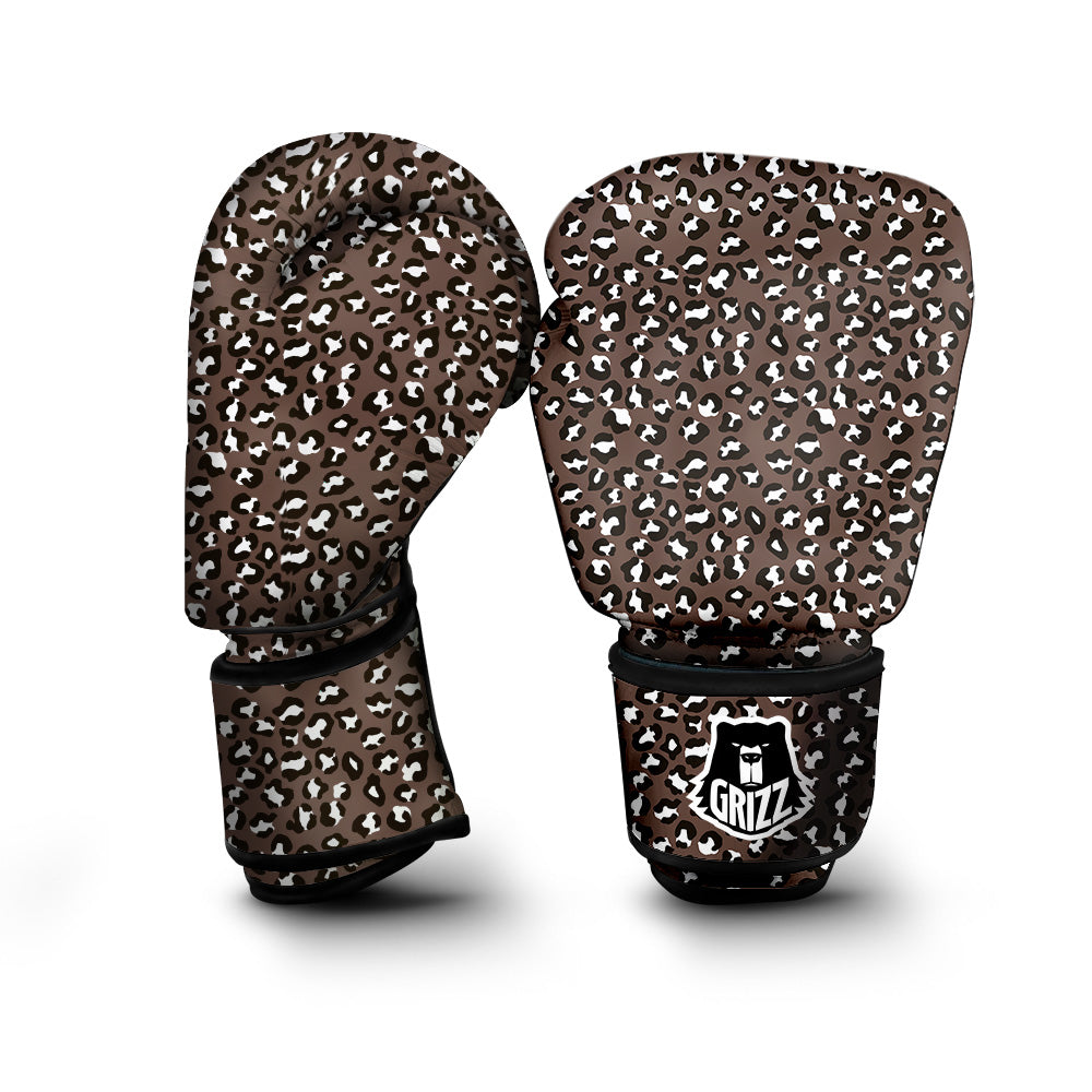 Brown Leopard Print Pattern Boxing Gloves-grizzshop