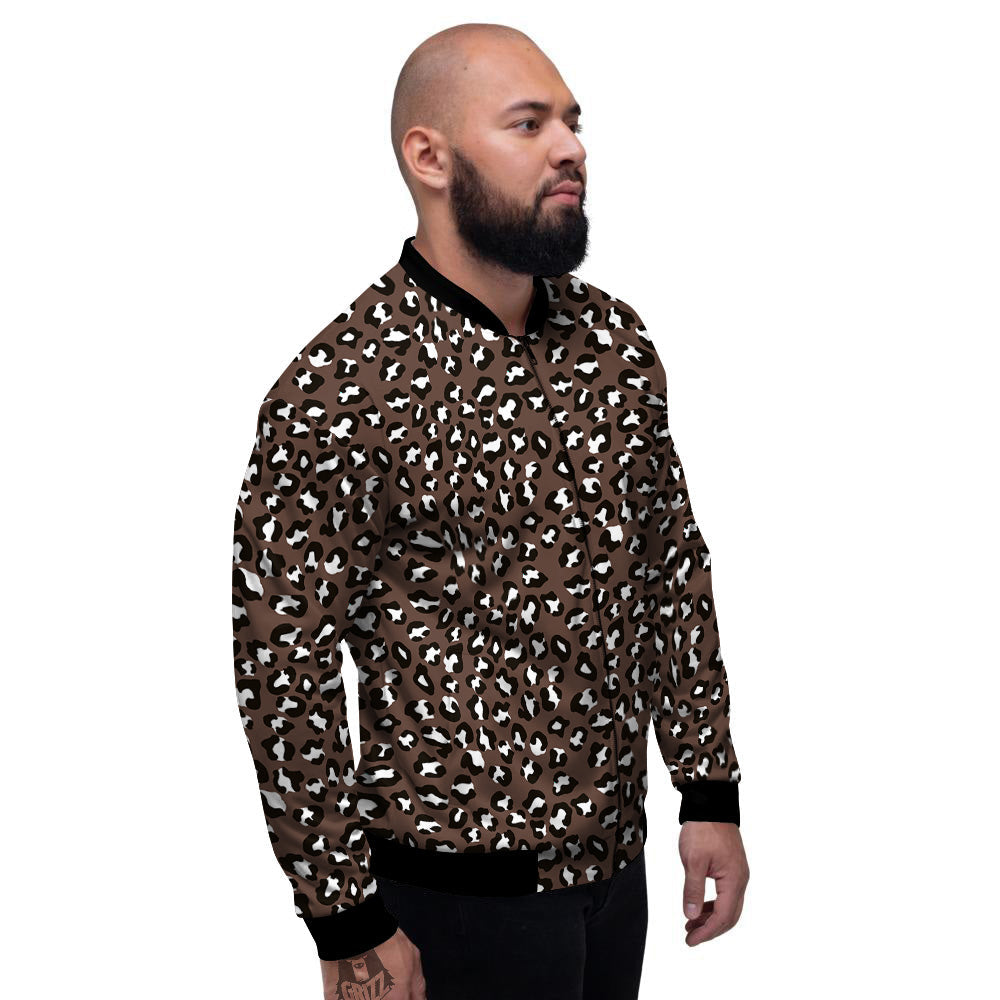 Brown Leopard Print Pattern Men's Bomber Jacket-grizzshop