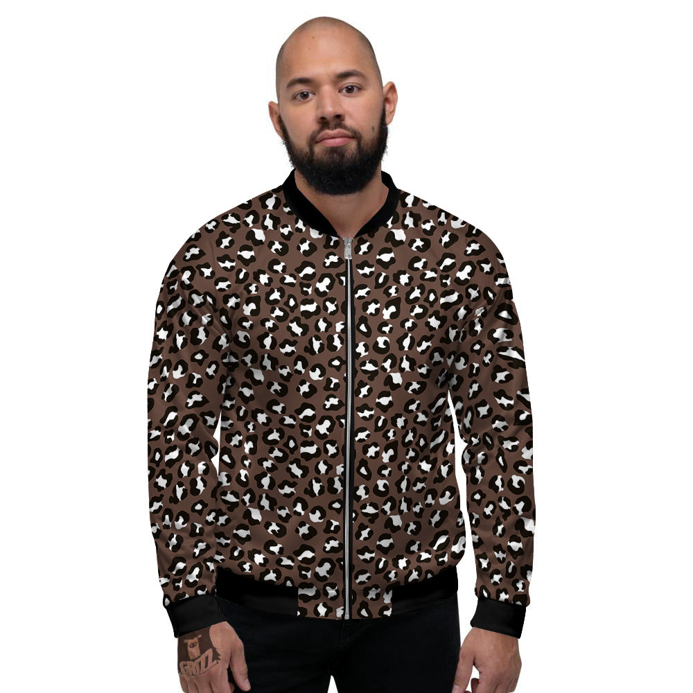 Brown Leopard Print Pattern Men's Bomber Jacket-grizzshop