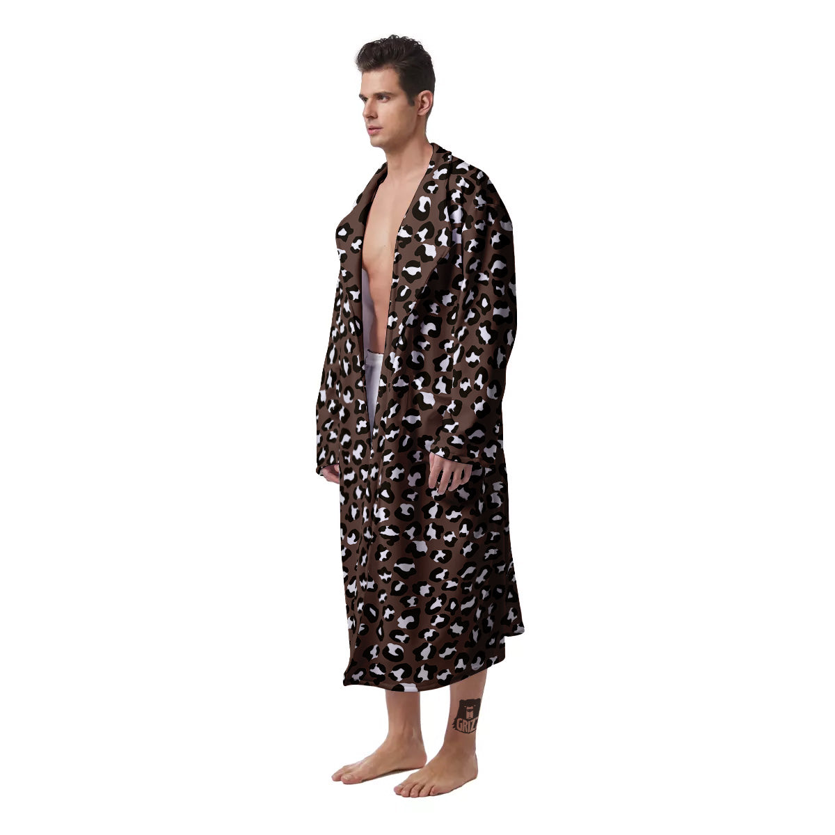 Brown Leopard Print Pattern Men's Robe-grizzshop