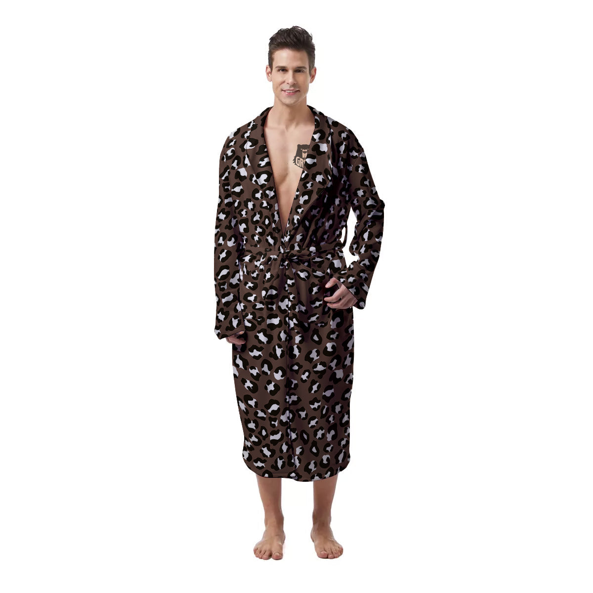 Brown Leopard Print Pattern Men's Robe-grizzshop