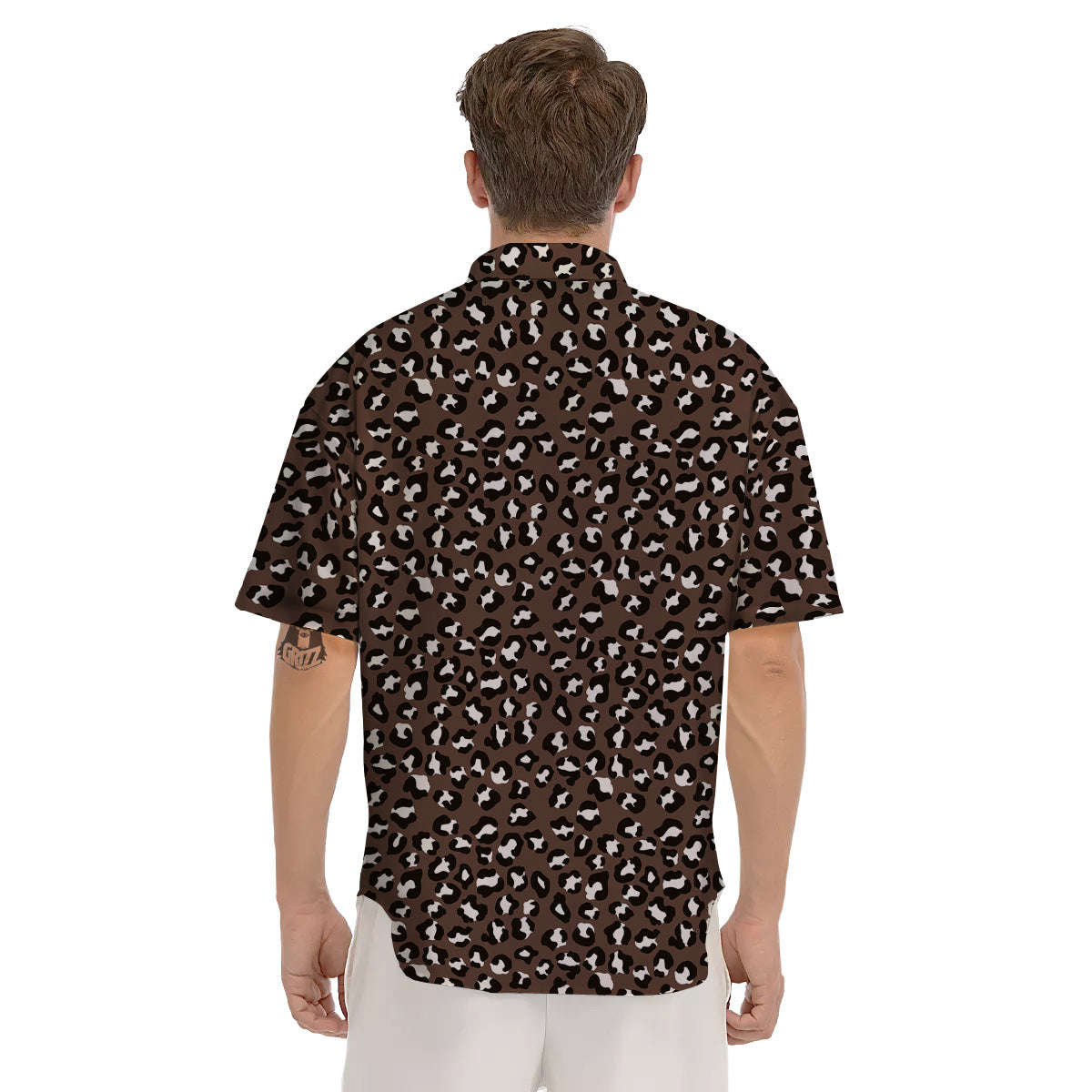 Brown Leopard Print Pattern Men's Short Sleeve Shirts-grizzshop