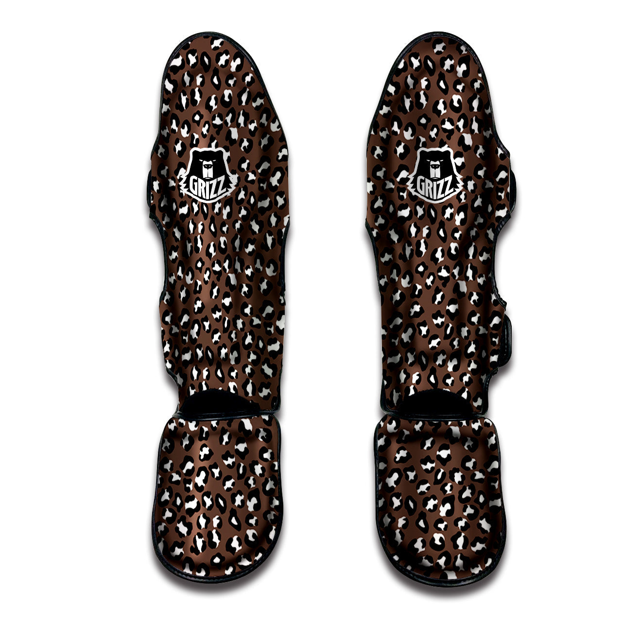 Brown Leopard Print Pattern Muay Thai Shin Guards-grizzshop