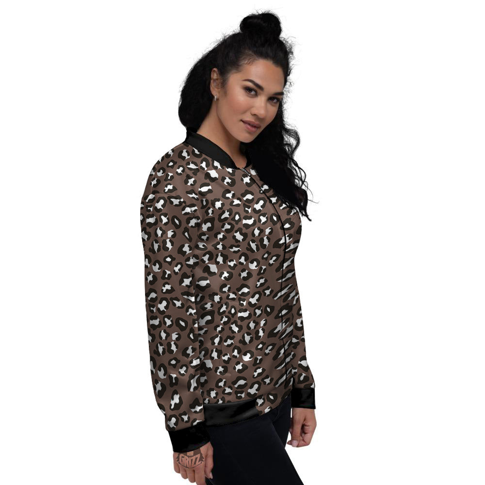 Brown Leopard Print Pattern Women's Bomber Jacket-grizzshop