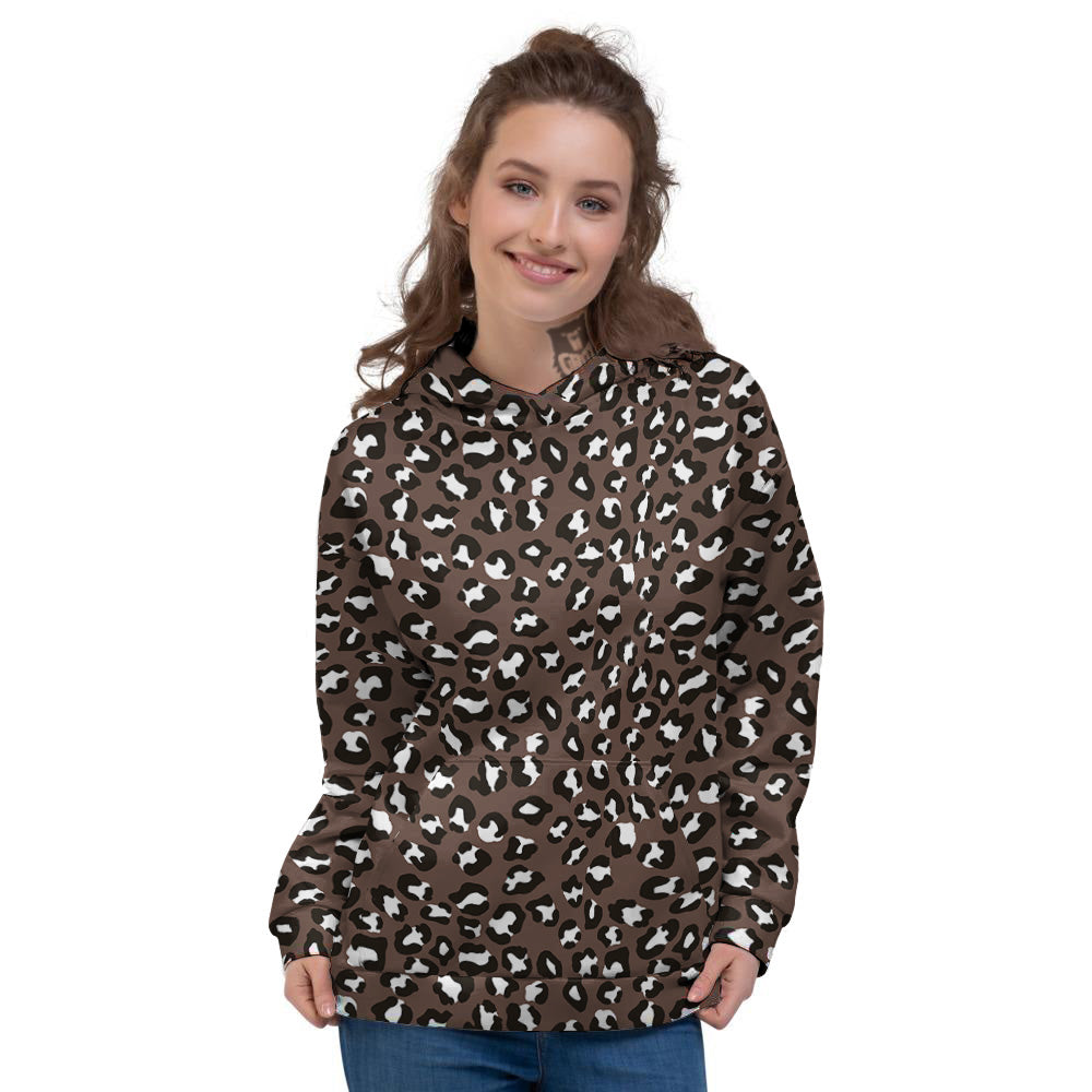 Brown Leopard Print Pattern Women's Hoodie-grizzshop