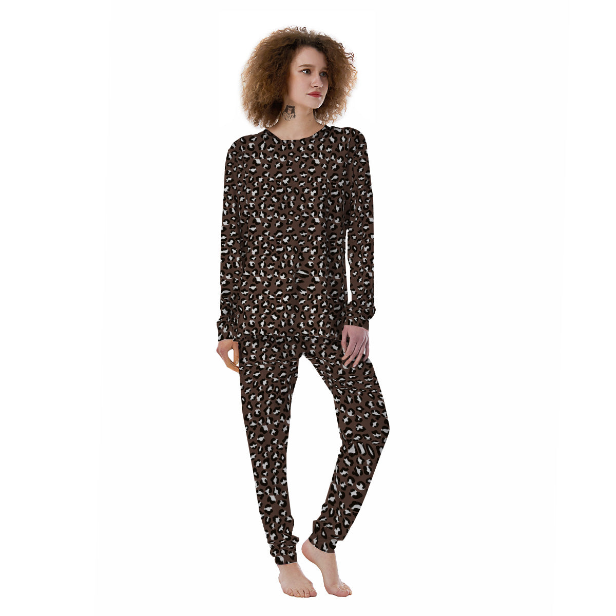 Brown Leopard Print Pattern Women's Pajamas-grizzshop