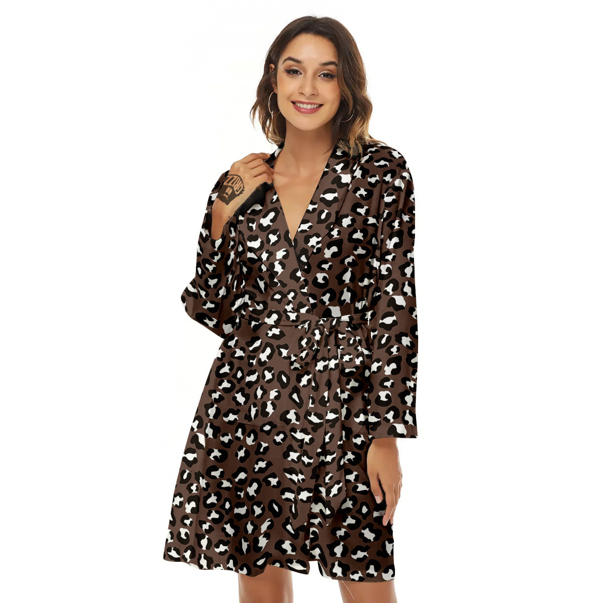 Brown Leopard Print Pattern Women's Robe-grizzshop