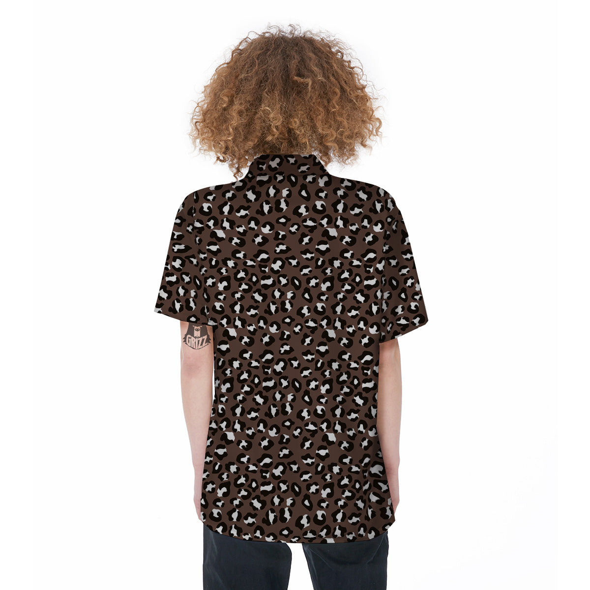 Brown Leopard Print Pattern Women's Short Sleeve Shirts-grizzshop