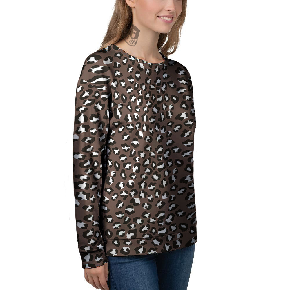 Brown Leopard Print Pattern Women's Sweatshirt-grizzshop