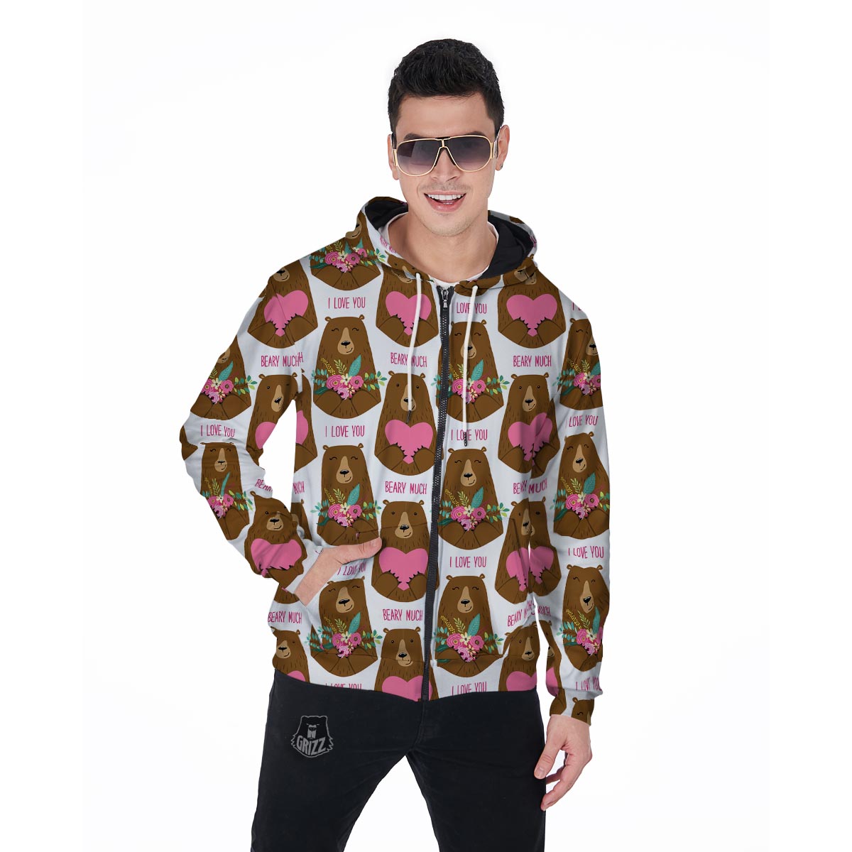 Brown Mama Bear Men's Zip Up Hoodie-grizzshop
