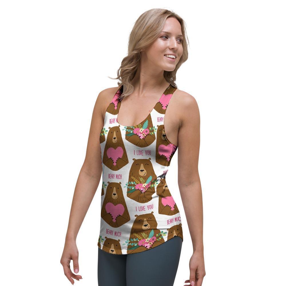 Brown Mama Bear Women's Racerback Tank Top-grizzshop